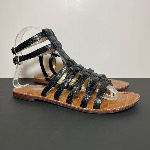 Womens SAM EDELMAN Gilda Black Snakeprint Gladiator Sandals / Size 6.5 Medium - Picture 1 of 8